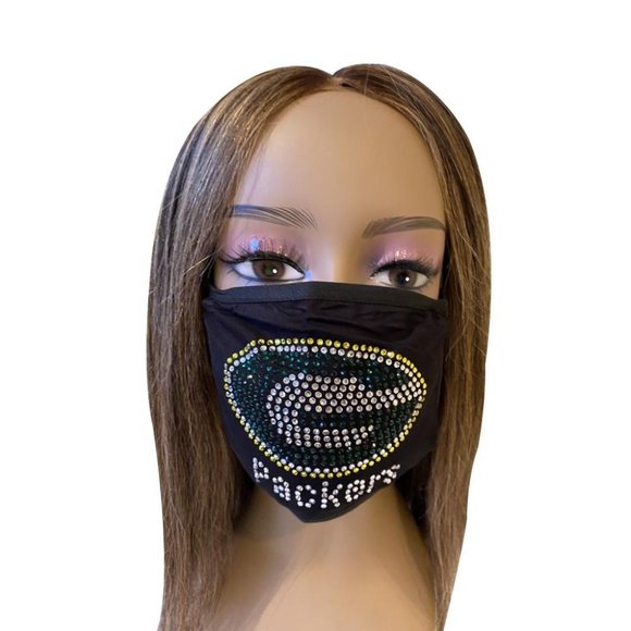 Green Bay Packers Bling Face Mask Front Logo - Picture 1 of 10